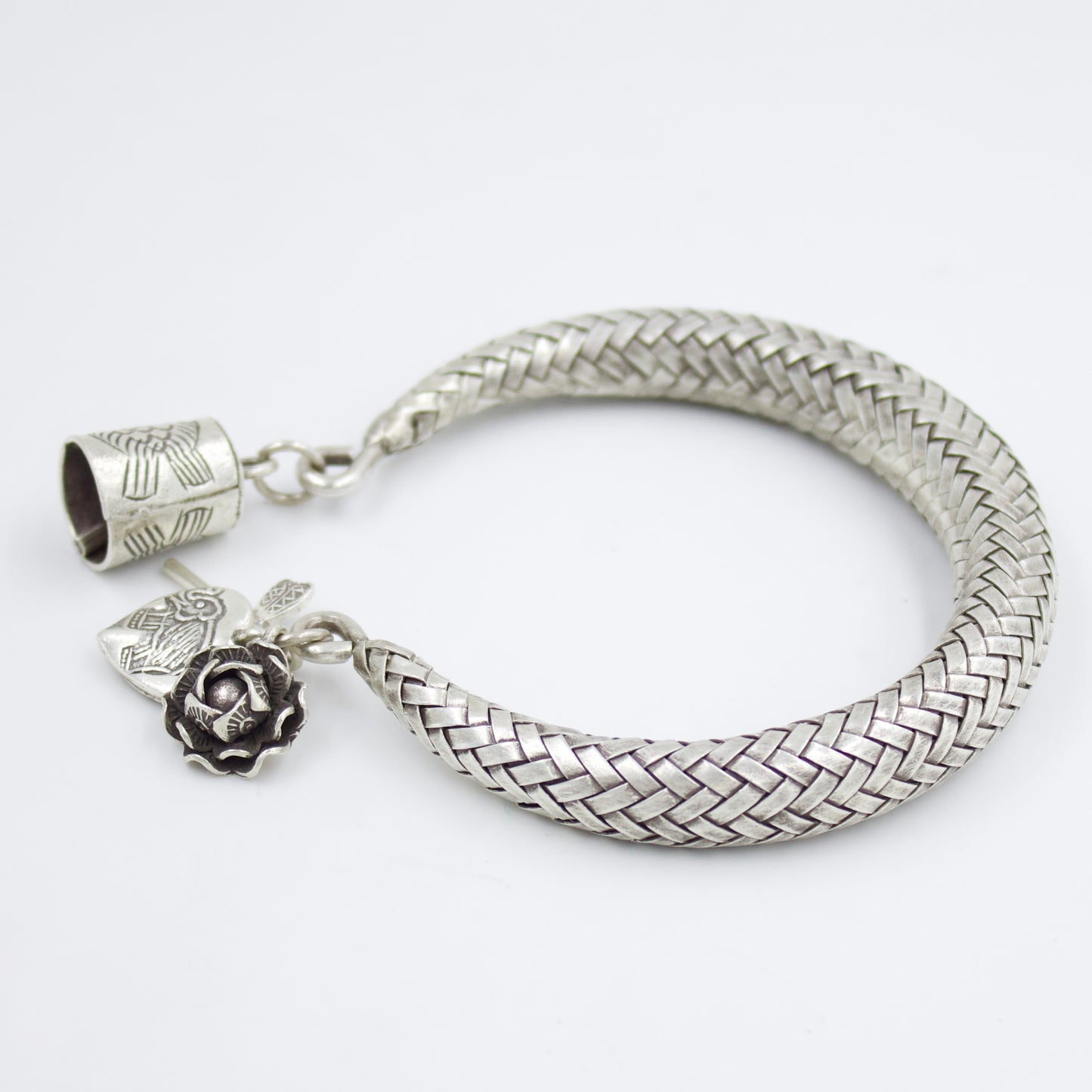 Indonesian Hand-woven Timeless Charm Cuff Bracelet in Sterling Silver