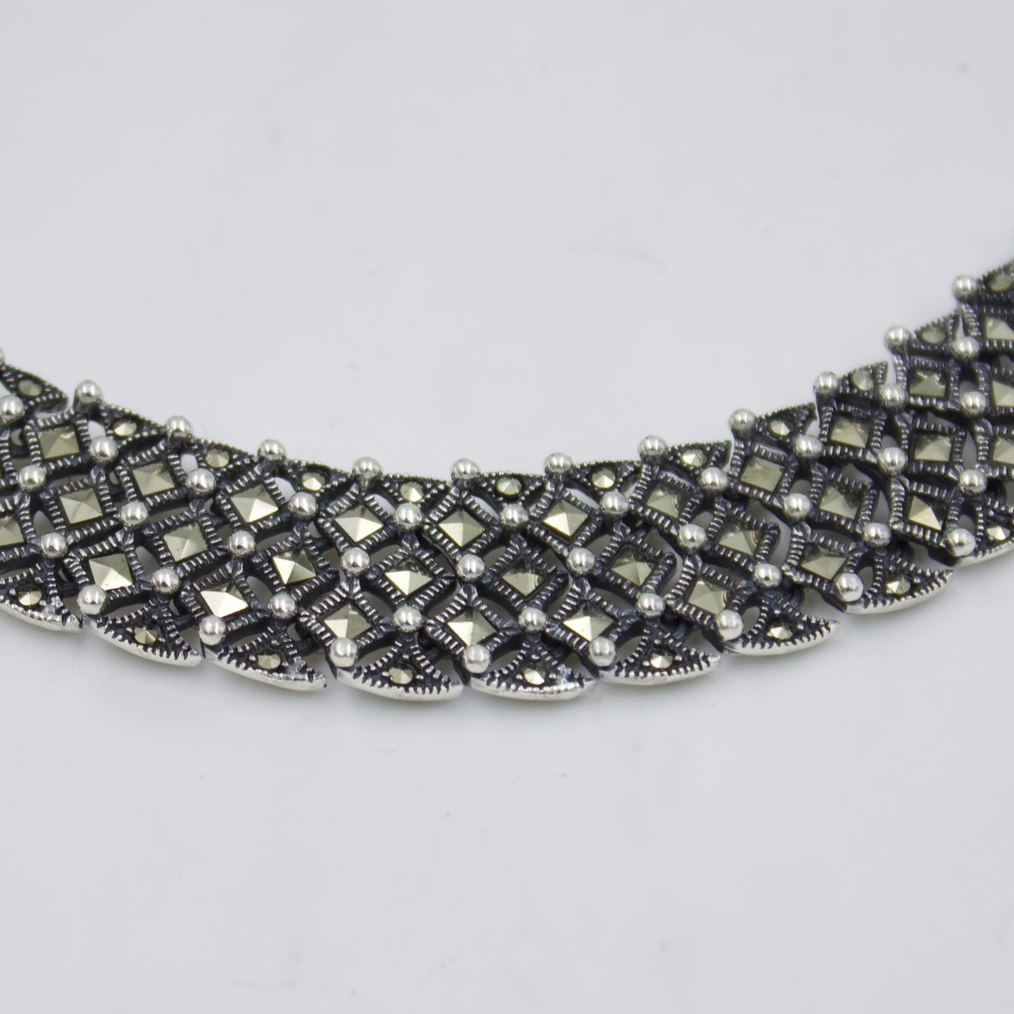 Elegant Marcasite Chatai Necklace and Earrings Set in Sterling Silver