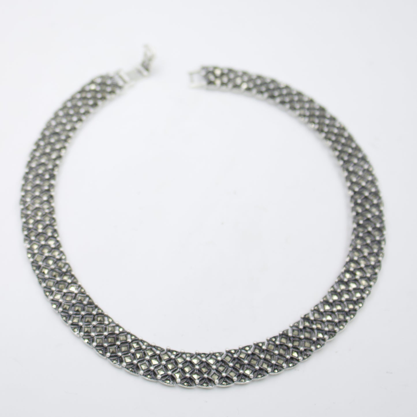 Elegant Marcasite Chatai Necklace and Earrings Set in Sterling Silver