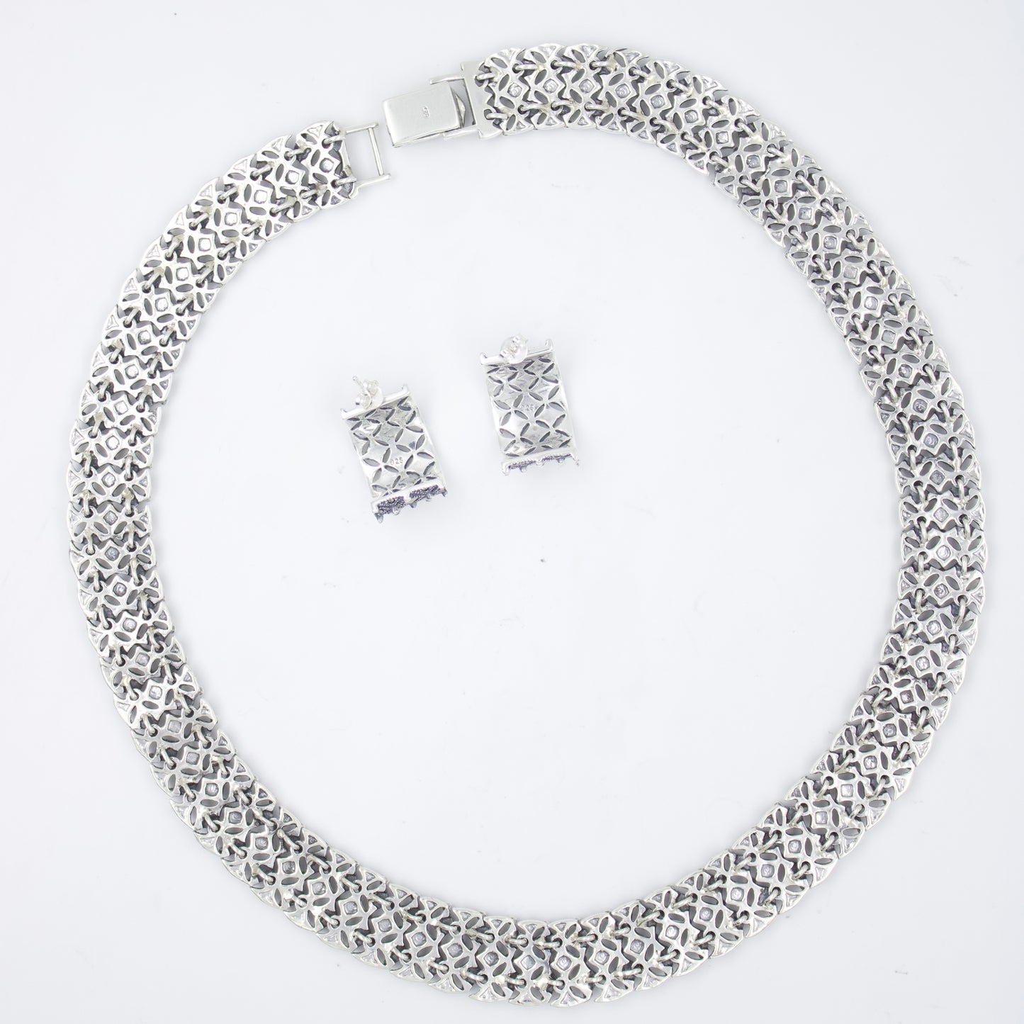 Elegant Marcasite Chatai Necklace and Earrings Set in Sterling Silver
