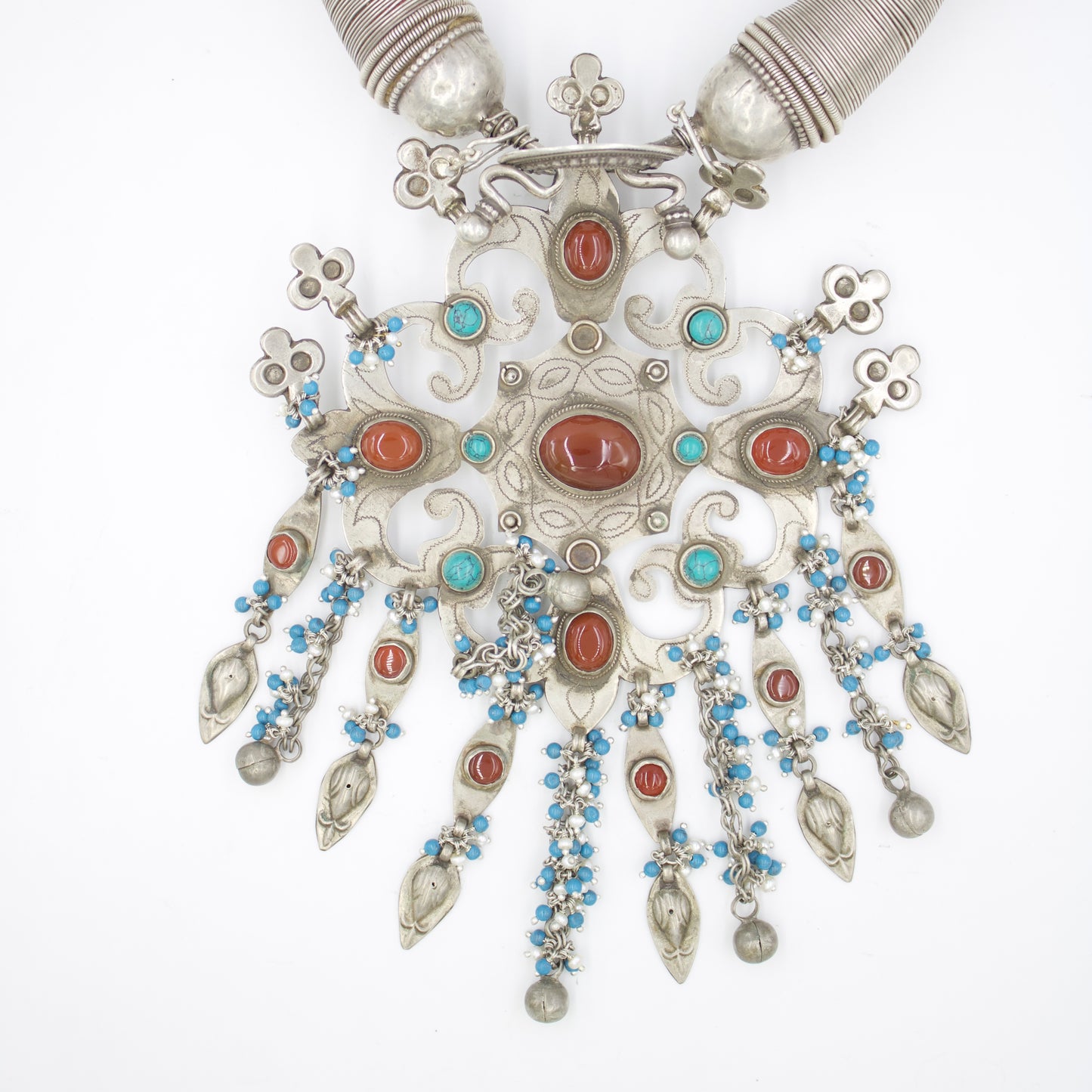 Antique Hasli Short Necklace with Turquoise and Carnelian in Silver