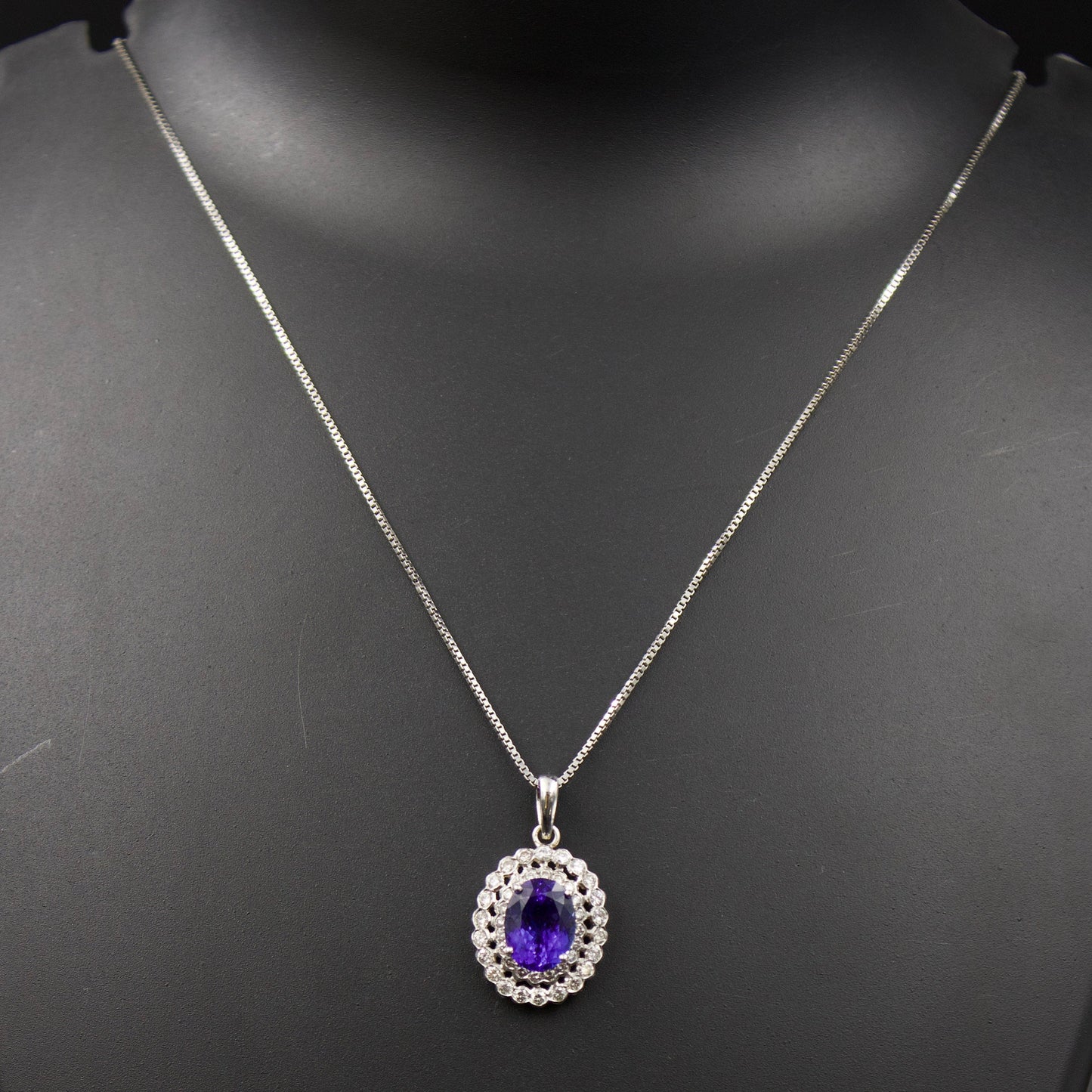 Natural AAA+ 5.11 Ct Tanzanite And Diamond Pendant in 18K White Gold