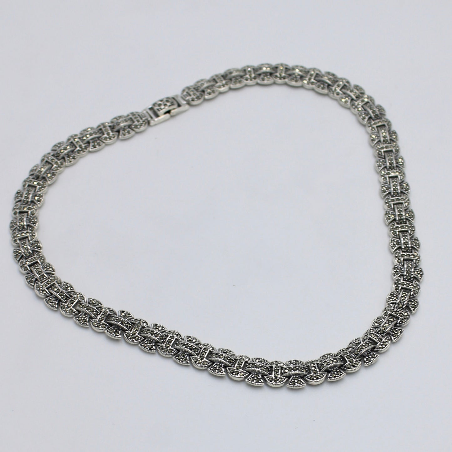 Unique Art Deco Style Marcasite Statement Necklace in Sterling Silver