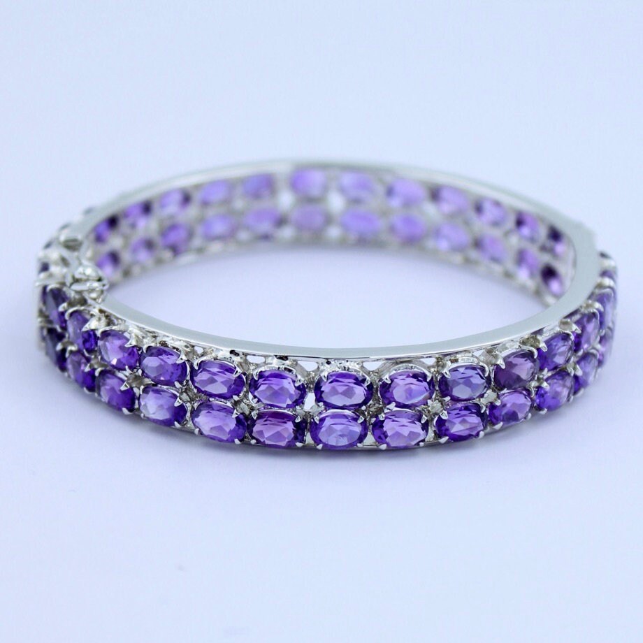 Natural AAA Amethyst Bangle in Sterling Silver