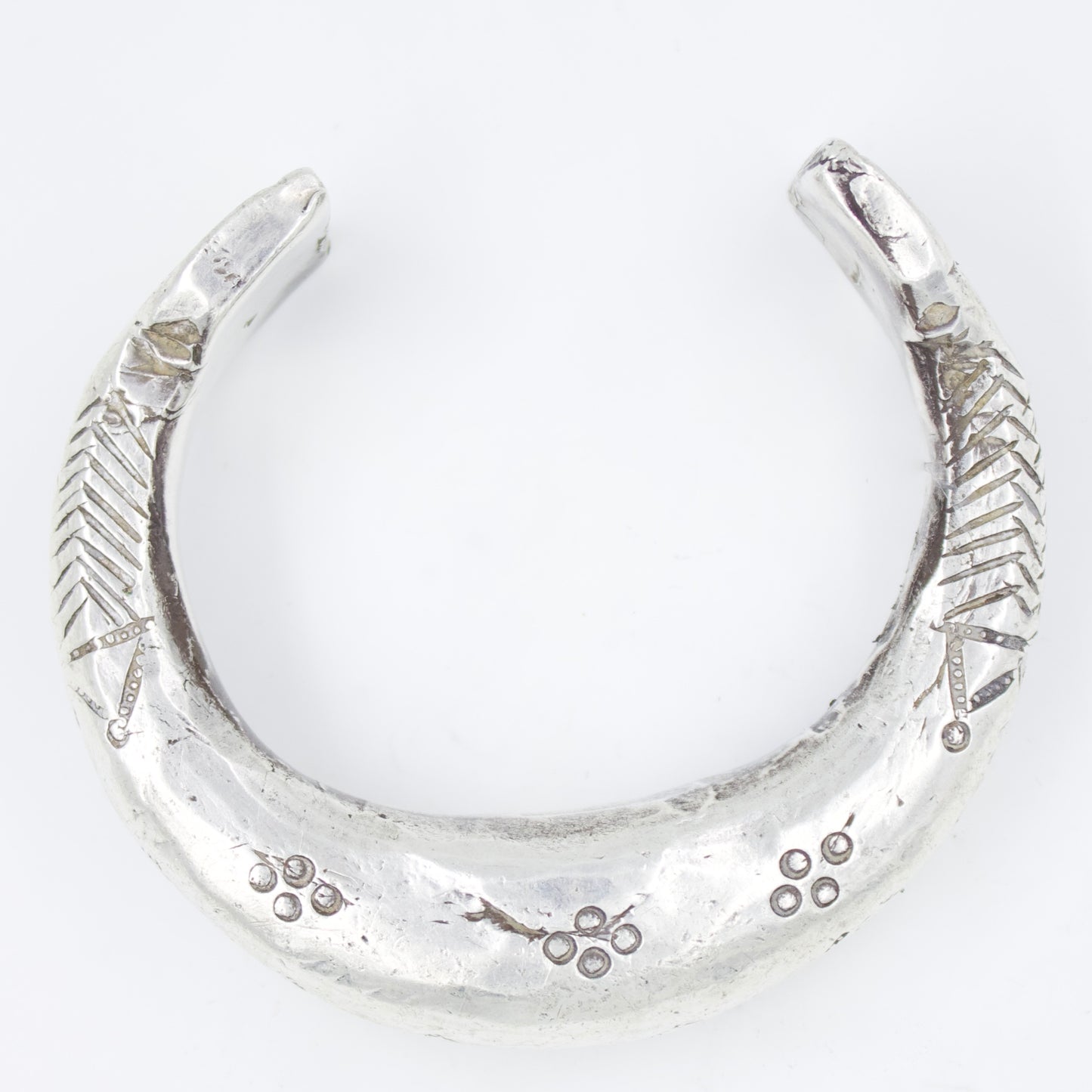 Antique Indian Tribal Hand Etched Silver Cuff Bracelet | 1910 Museum Piece