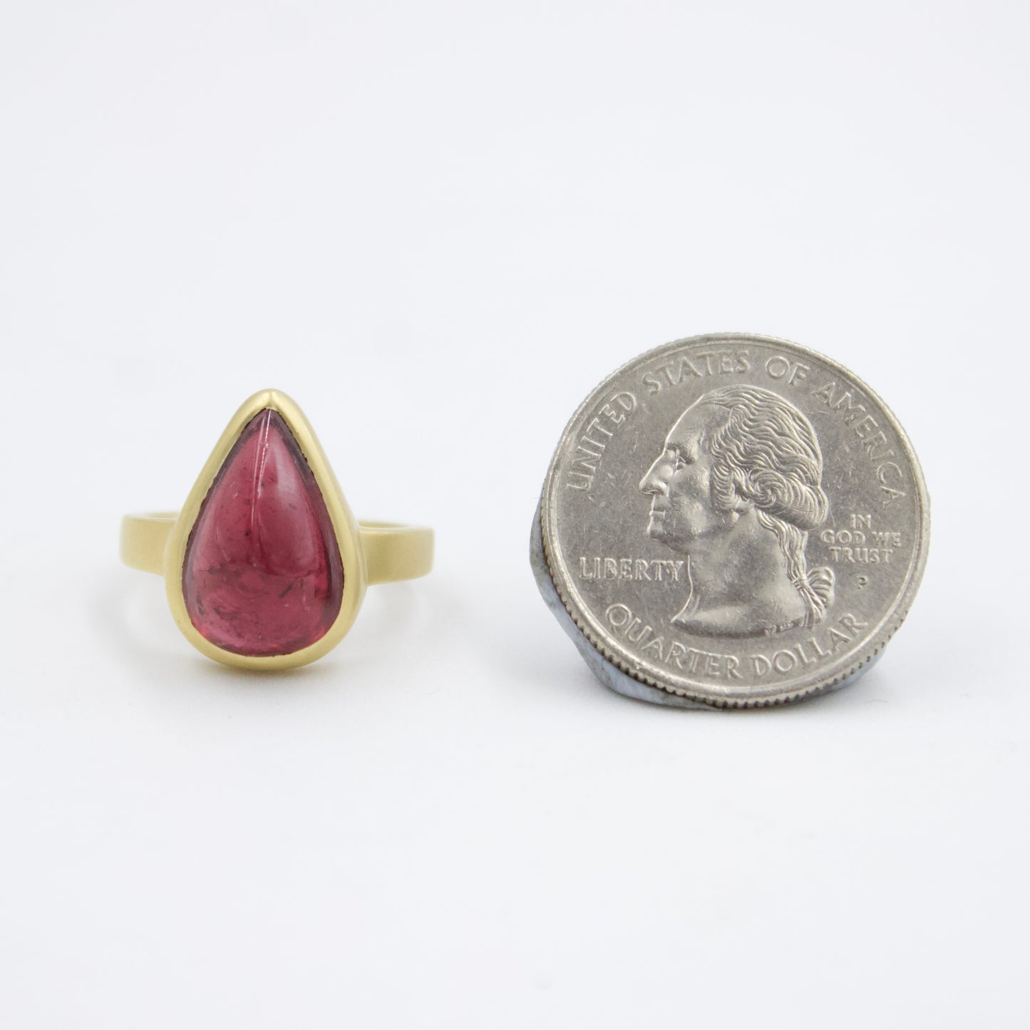 8.6 Ct Vivid Red Rubellite Tourmaline Pear Sugarloaf Ring in 18KY Brushed Gold