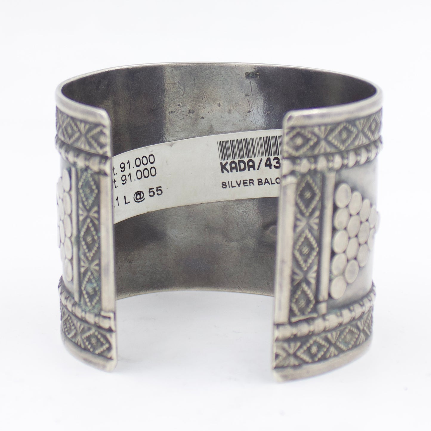 Vintage Rajasthani Hand Etched Cuff Bracelet in Sterling Silver