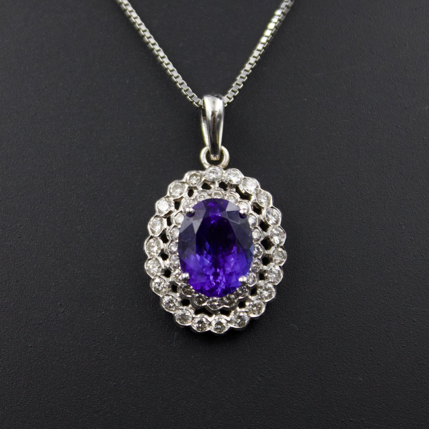 Natural AAA+ 5.11 Ct Tanzanite And Diamond Pendant in 18K White Gold