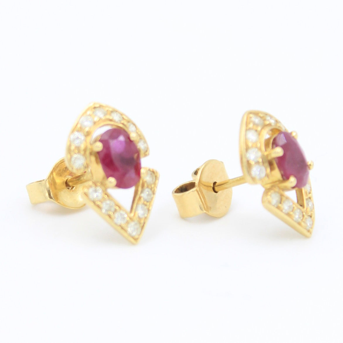 Elegant 2.28 TCW Natural Ruby and Diamond Stud Earring in 18K Yellow Gold