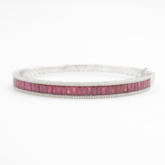 Natural 5.94 Untreated Vivid Red Ruby & Diamond Hinged Bangle 18k White Gold
