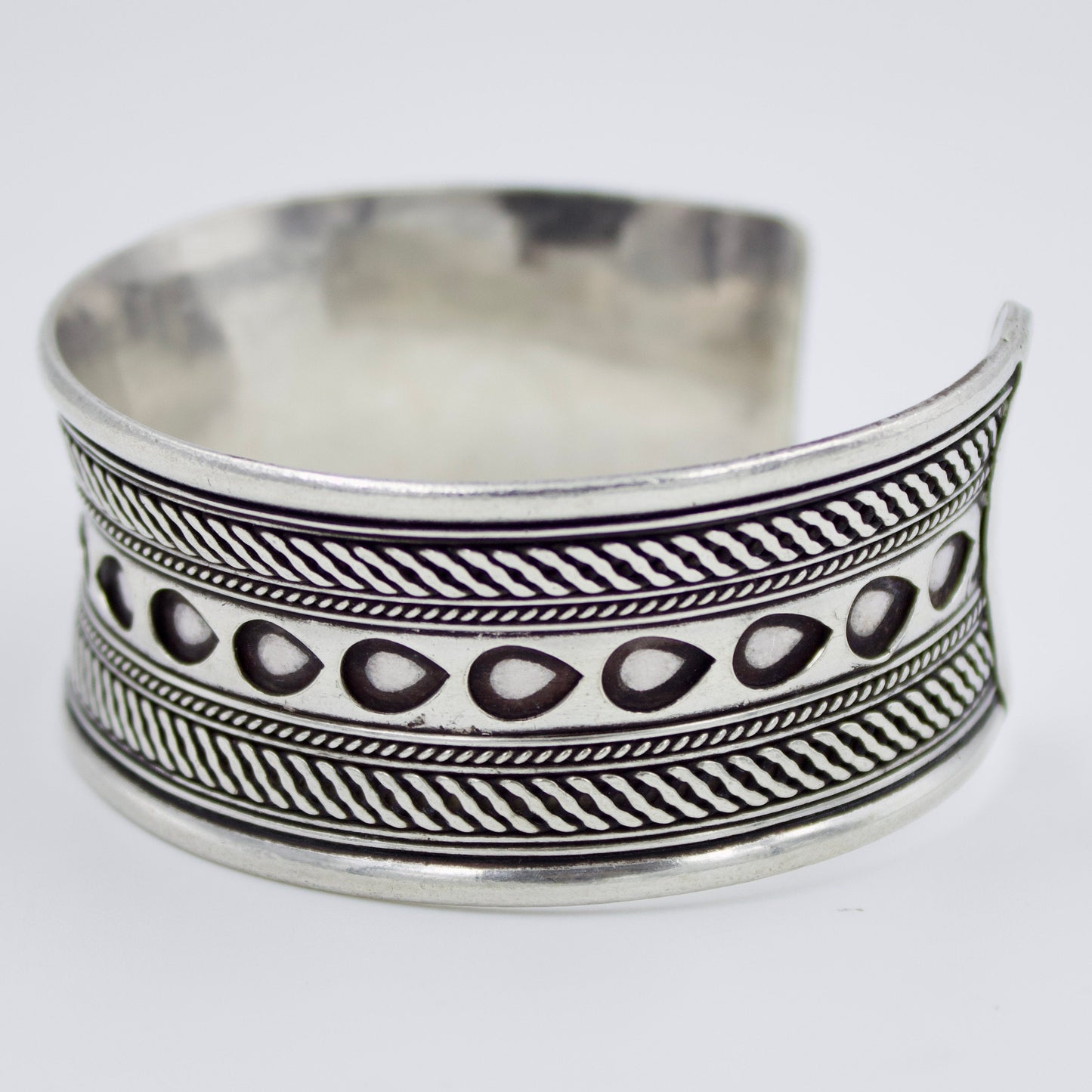 Handmade Etched Tribal Statement Cuff Bracelet in Sterling Silver