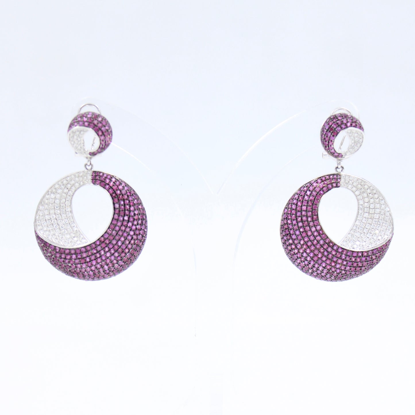 Luxurious 6.92 Ct Natural Ruby and Diamond Cluster Disc Drop Earring in 14K Gold