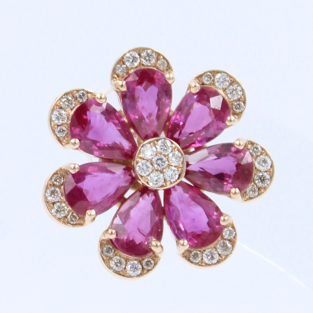 Natural AAA 7.45 Ct Untreated Ruby & Diamond Floral Stud Earrings 18K Rose Gold