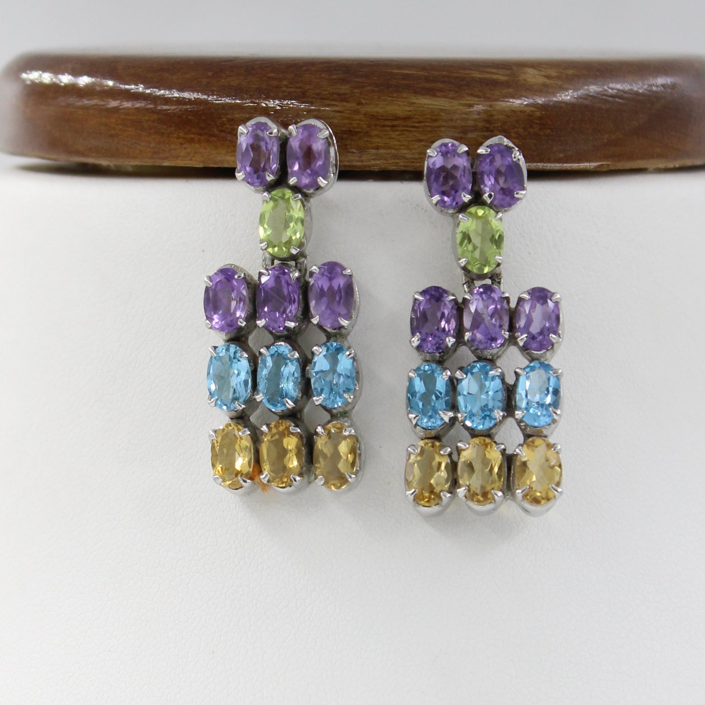 Natural AAA 86.75 Ct Peridot, Citrine, Amethyst, Blue Topaz Sterling Silver Necklace, Earring & Ring Set