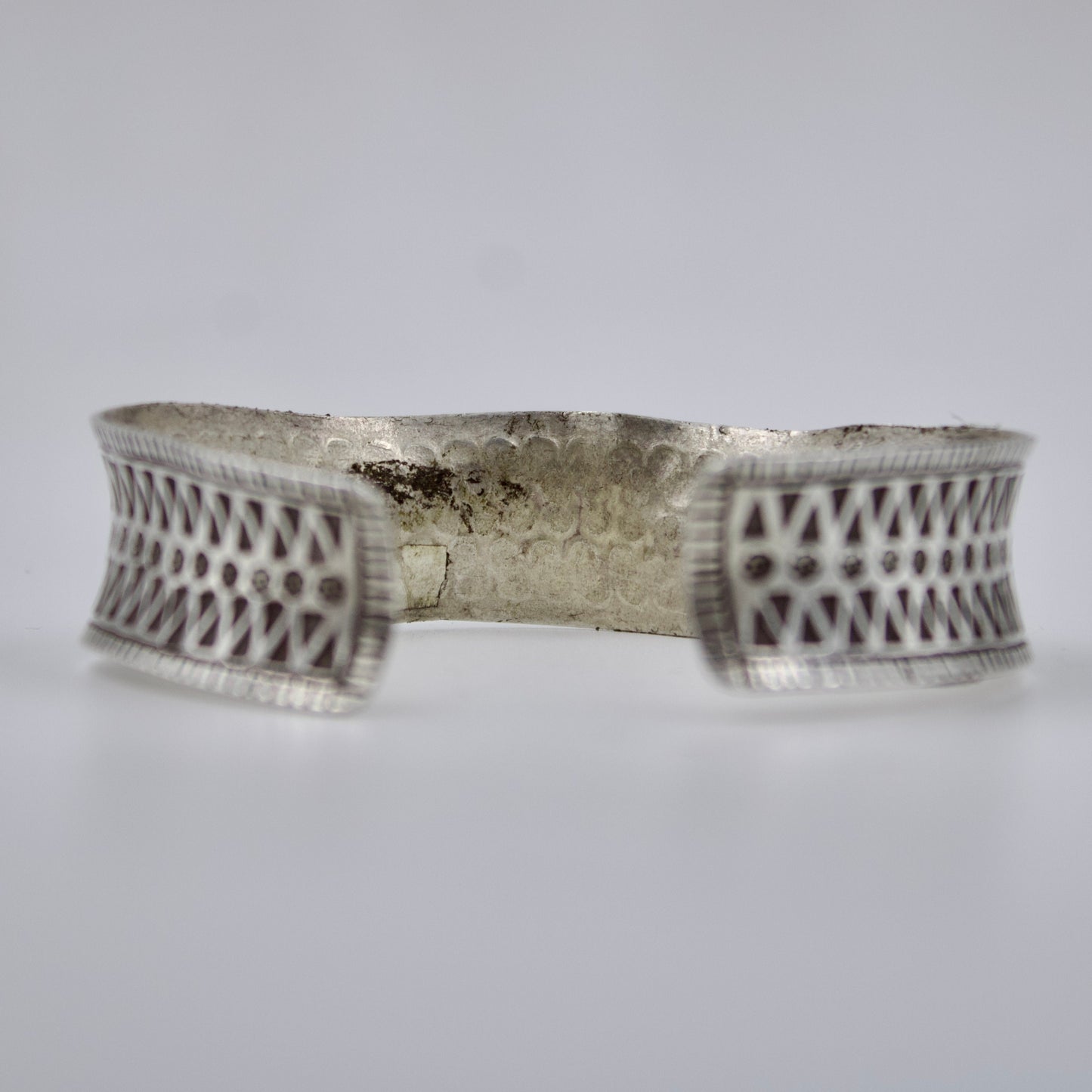 Indonesian Misshapen Hand Etched Statement Cuff Bracelet in Sterling Silver