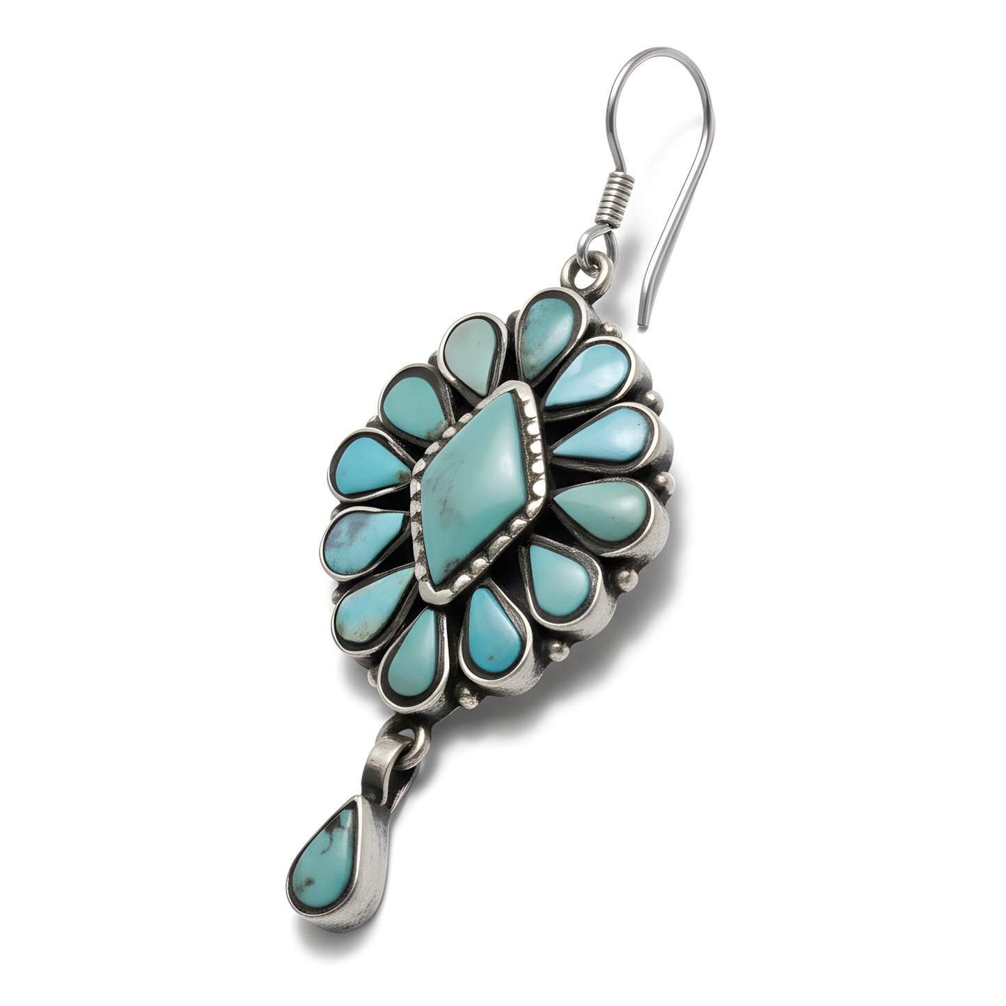 Vintage Tibetan Natural Turquoise Drop Earrings in Sterling Silver