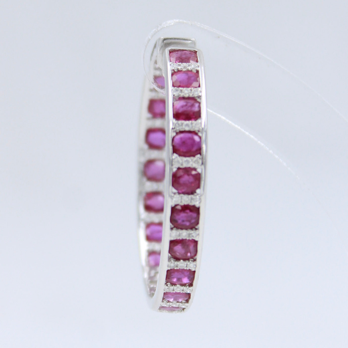 Statement 14.15 TCW Natural Ruby & Diamond Inside Out Big Hoop Earrings in 14K White Gold