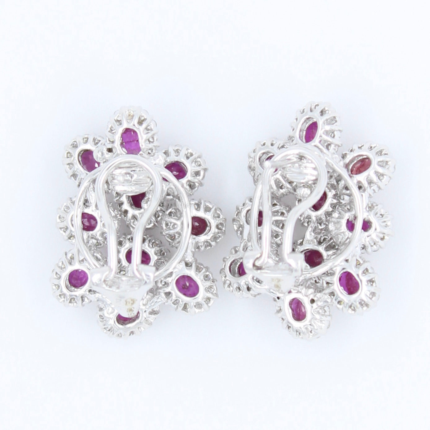 Natural 6.17 Ct AAA Ruby and Diamond Grape Stud Earring in 14K White Gold