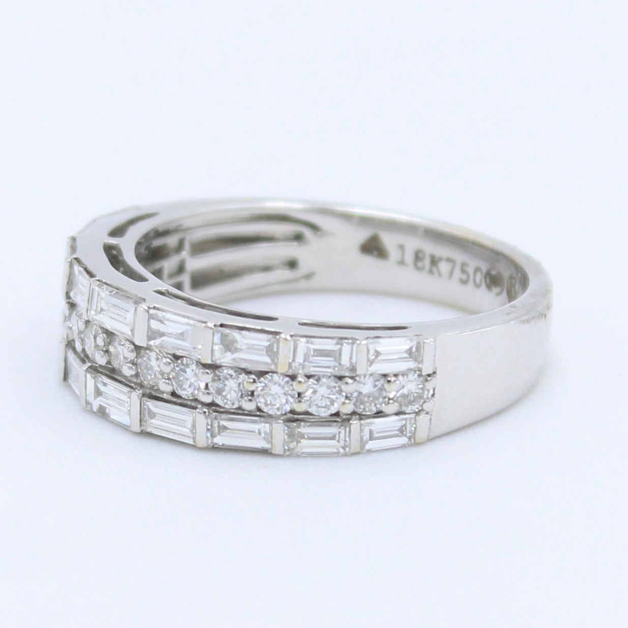 Natural 1.26 Ct E-VVS Baguette Diamond Band Ring in 18K White Gold Size 6.5