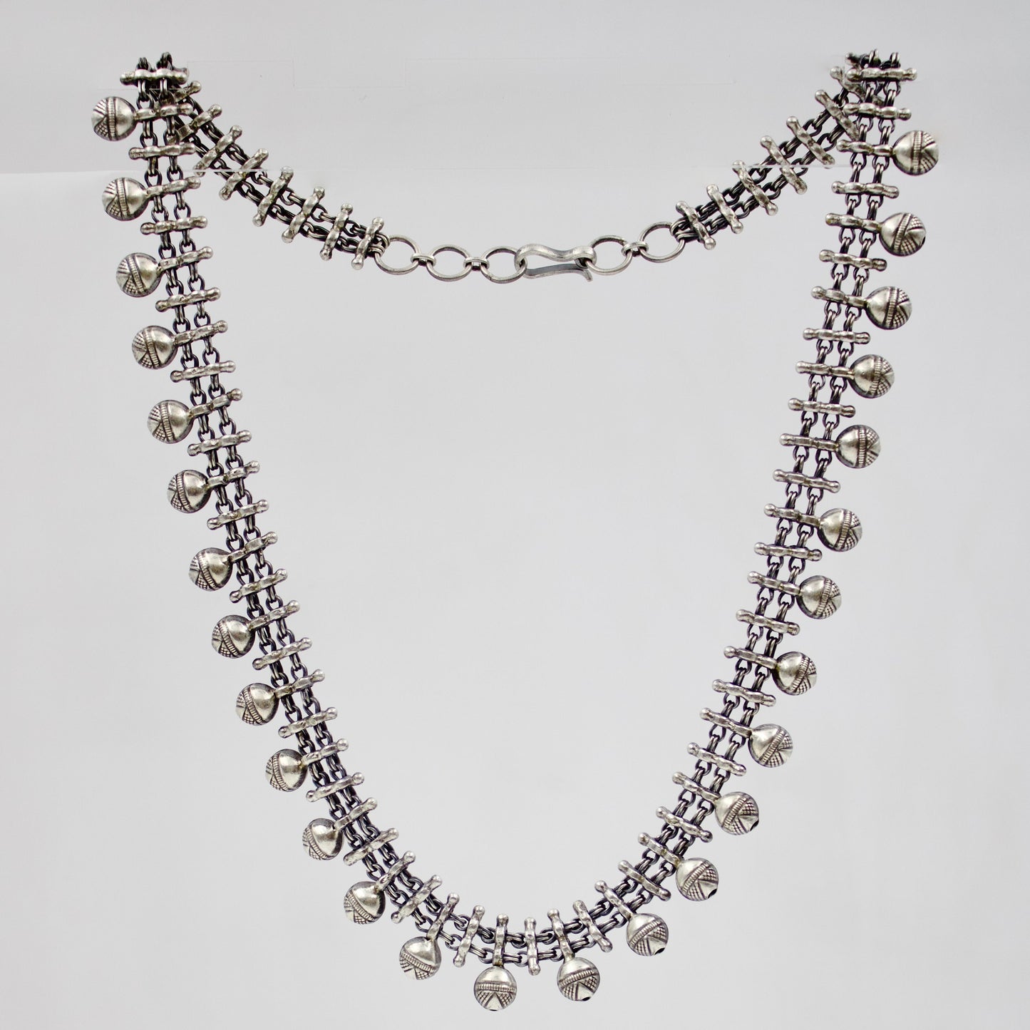 Handmade Rajasthani Tribal Ball Statement Necklace in Sterling Silver