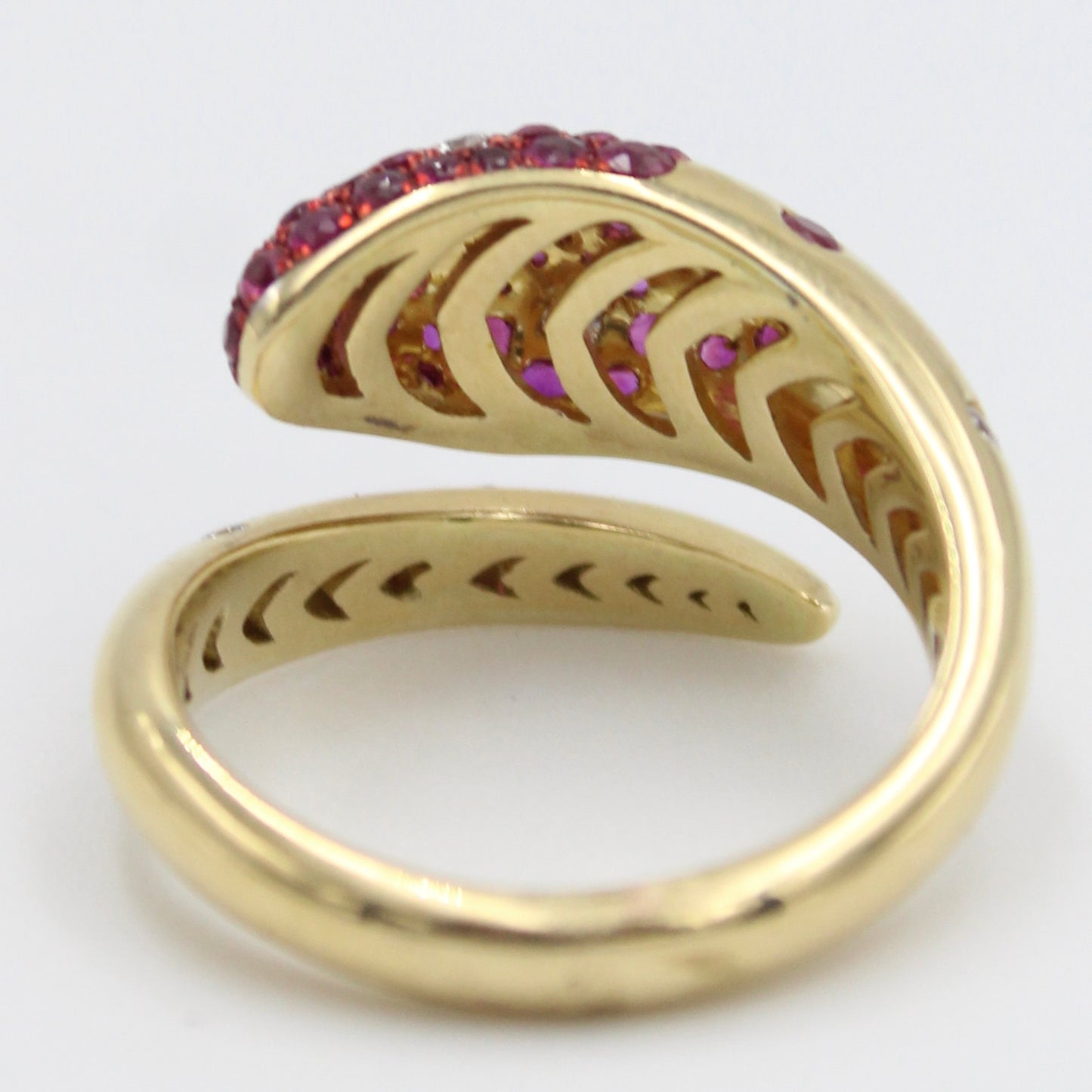 Unique AAA Natural Ruby & Diamond Serpent Wrap Around Ring in 18K Gold