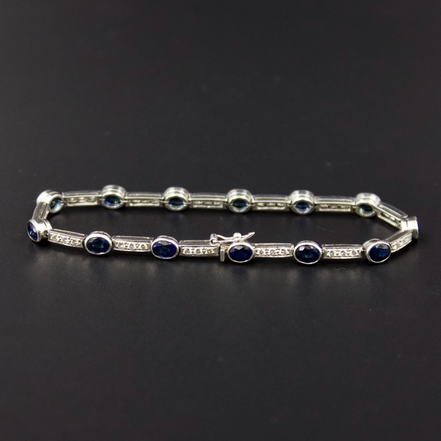 Natural 6.51 ct Blue Sapphire And Diamond Tennis Bracelet in 18K White Gold