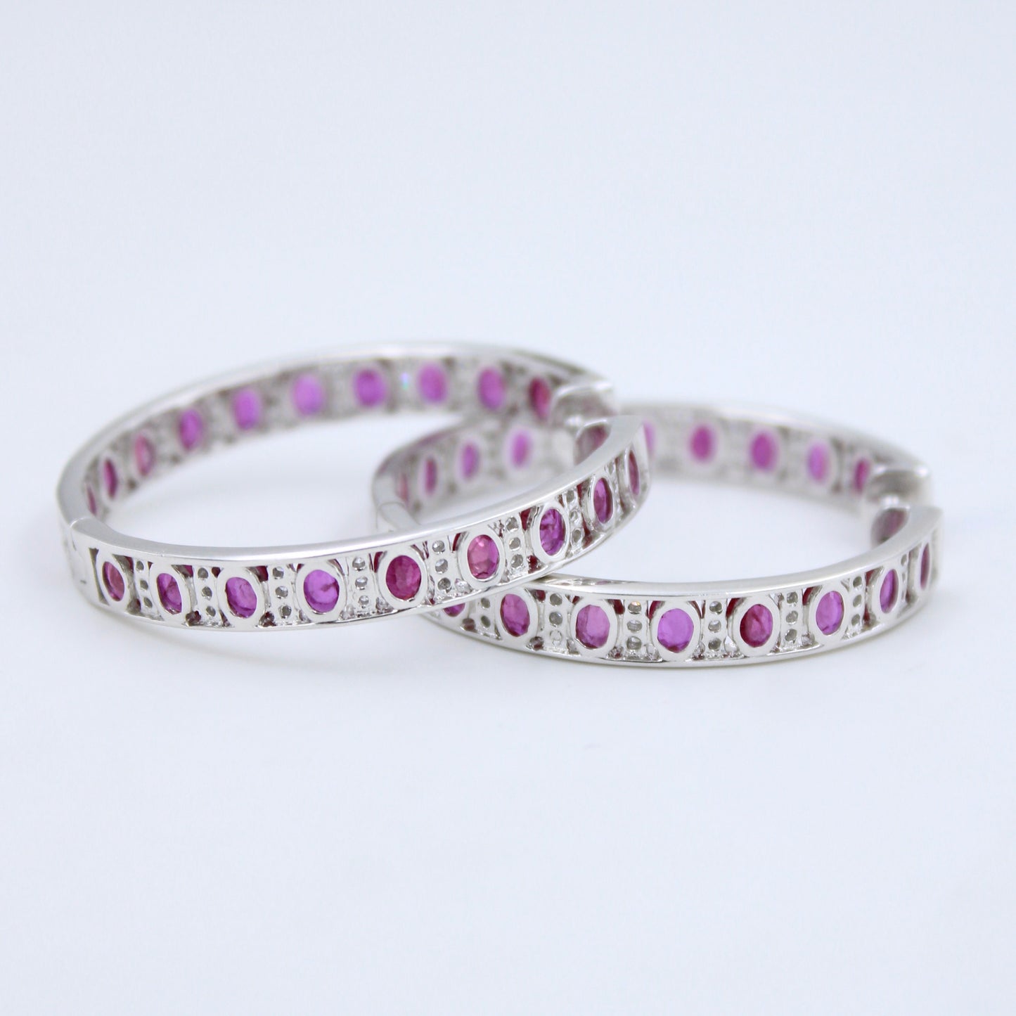 Statement 14.15 TCW Natural Ruby & Diamond Inside Out Big Hoop Earrings in 14K White Gold