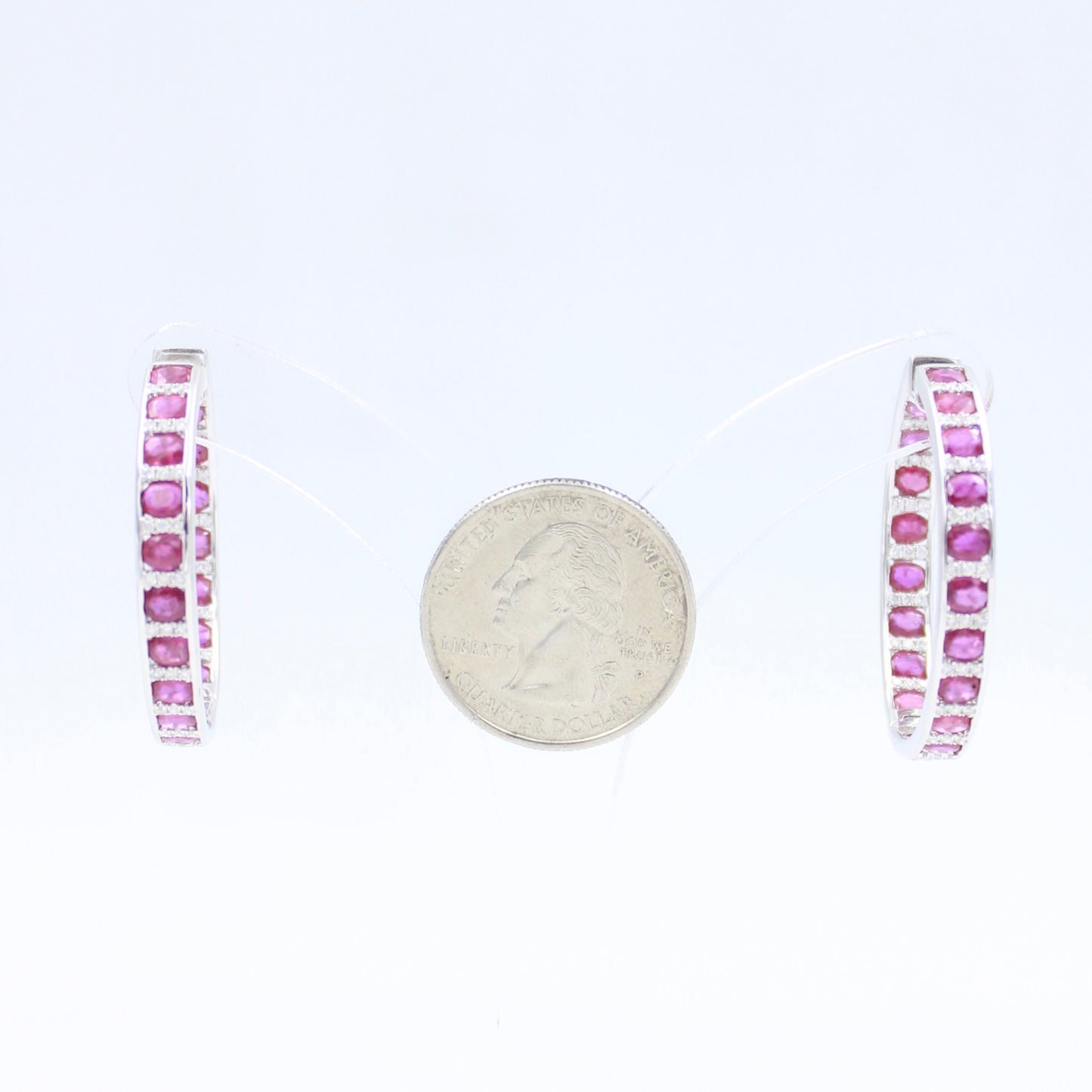 Statement 14.15 TCW Natural Ruby & Diamond Inside Out Big Hoop Earrings in 14K White Gold