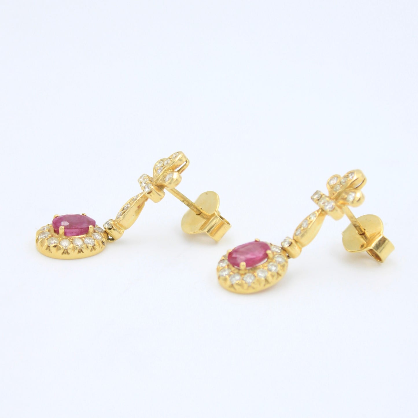 Vintage 3.60 TCW Natural Untreated Ruby & Diamond Drop Earring in 18K Gold