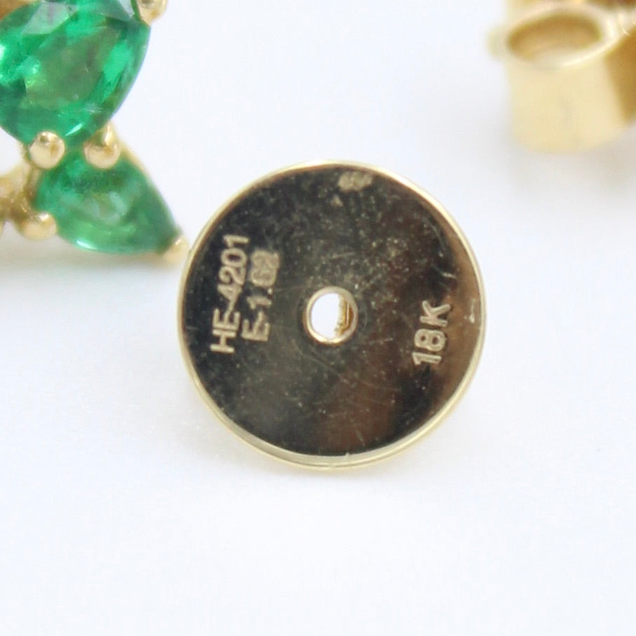 Minimalist AAA 1.62 Ct Natural Emerald Leaf Stud Earrings in 18K Yellow Gold