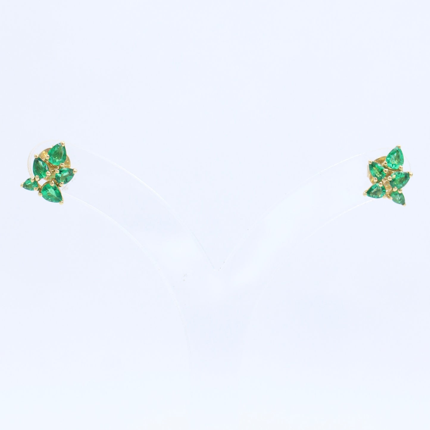 Minimalist AAA 1.62 Ct Natural Emerald Leaf Stud Earrings in 18K Yellow Gold