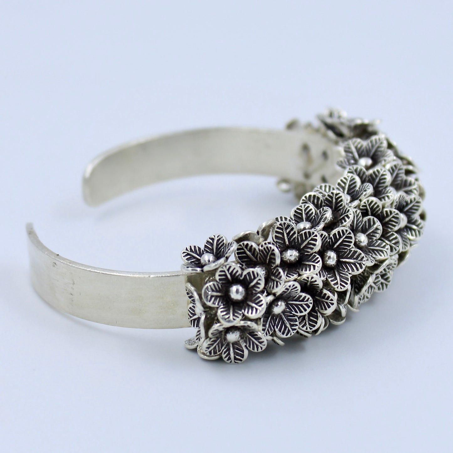 Artistic Handmade Floral Cuff Bracelet in Sterling Silver