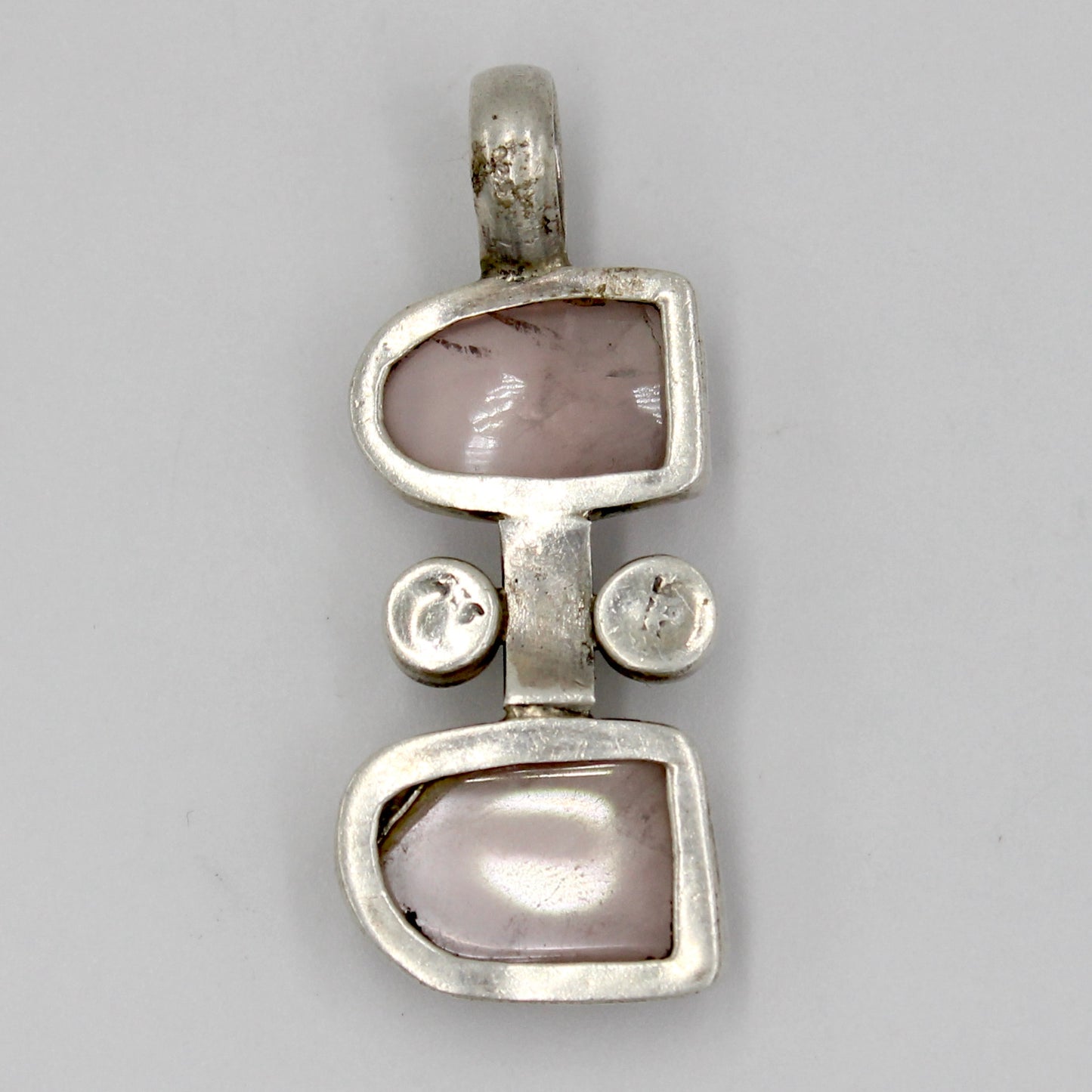Vintage Handmade Rose Quartz & Pearl Pendant in Sterling Silver
