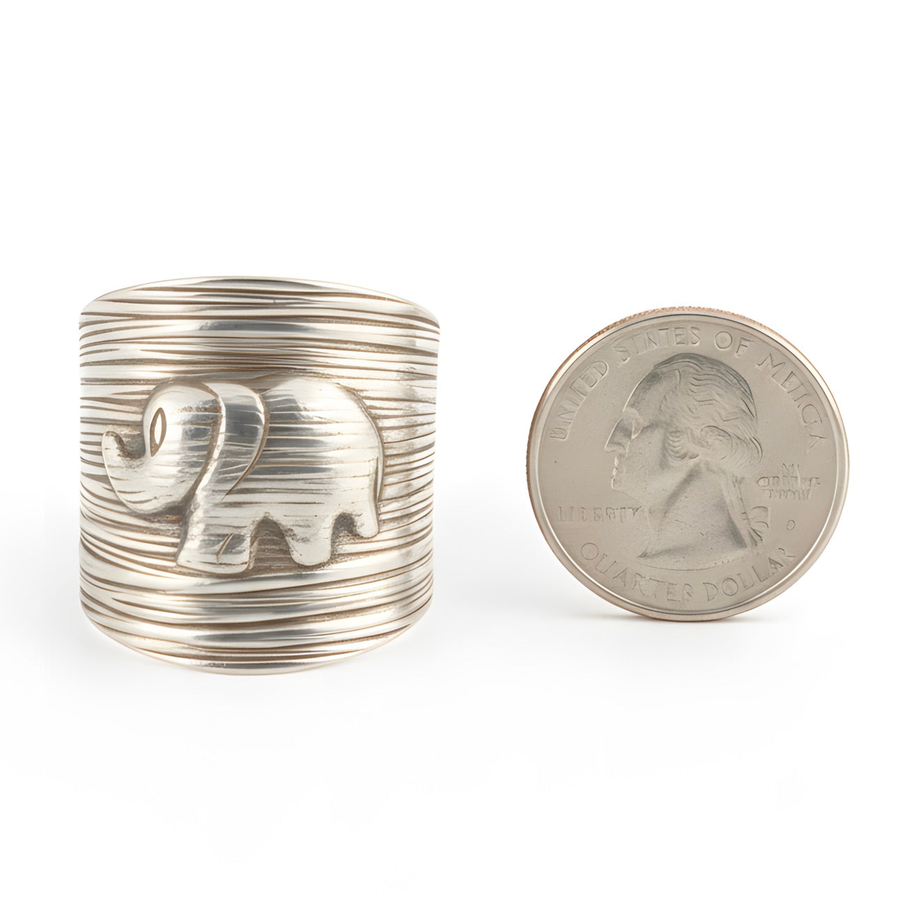 Handmade Indonesian Elephant Broad Ring in Sterling Silver Adjustable Size