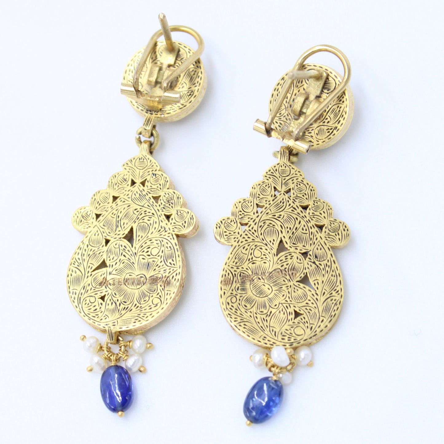 Vintage Natural Polki Diamond & Kyanite Kundan Necklace & Earrings in 22K Gold
