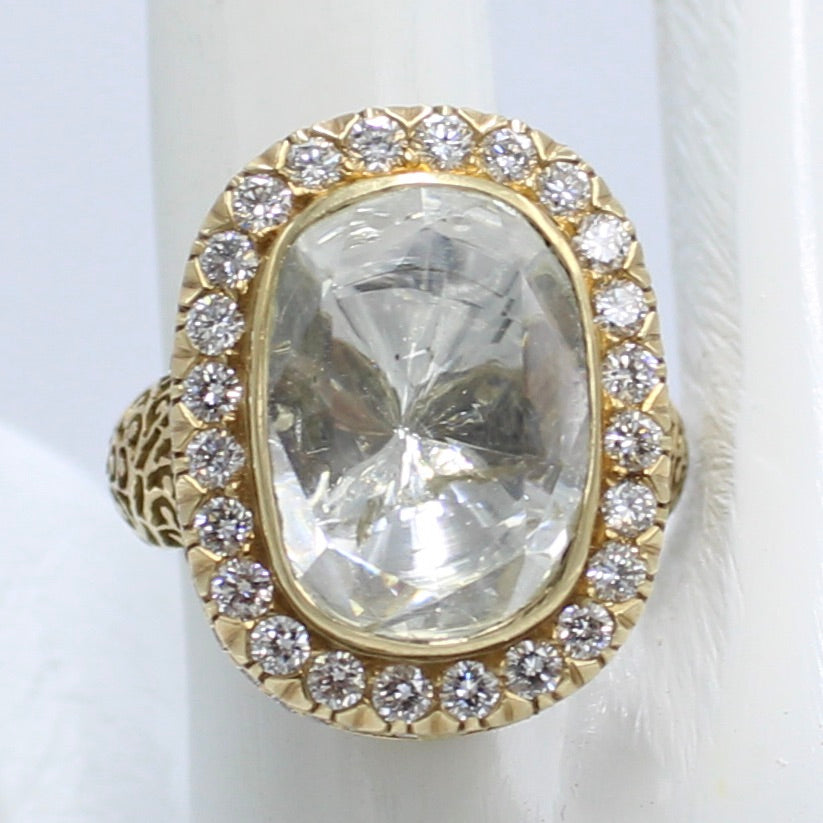 Luxury 3.58 Ct Polki Diamond Filigree Work Ring in 18K Gold