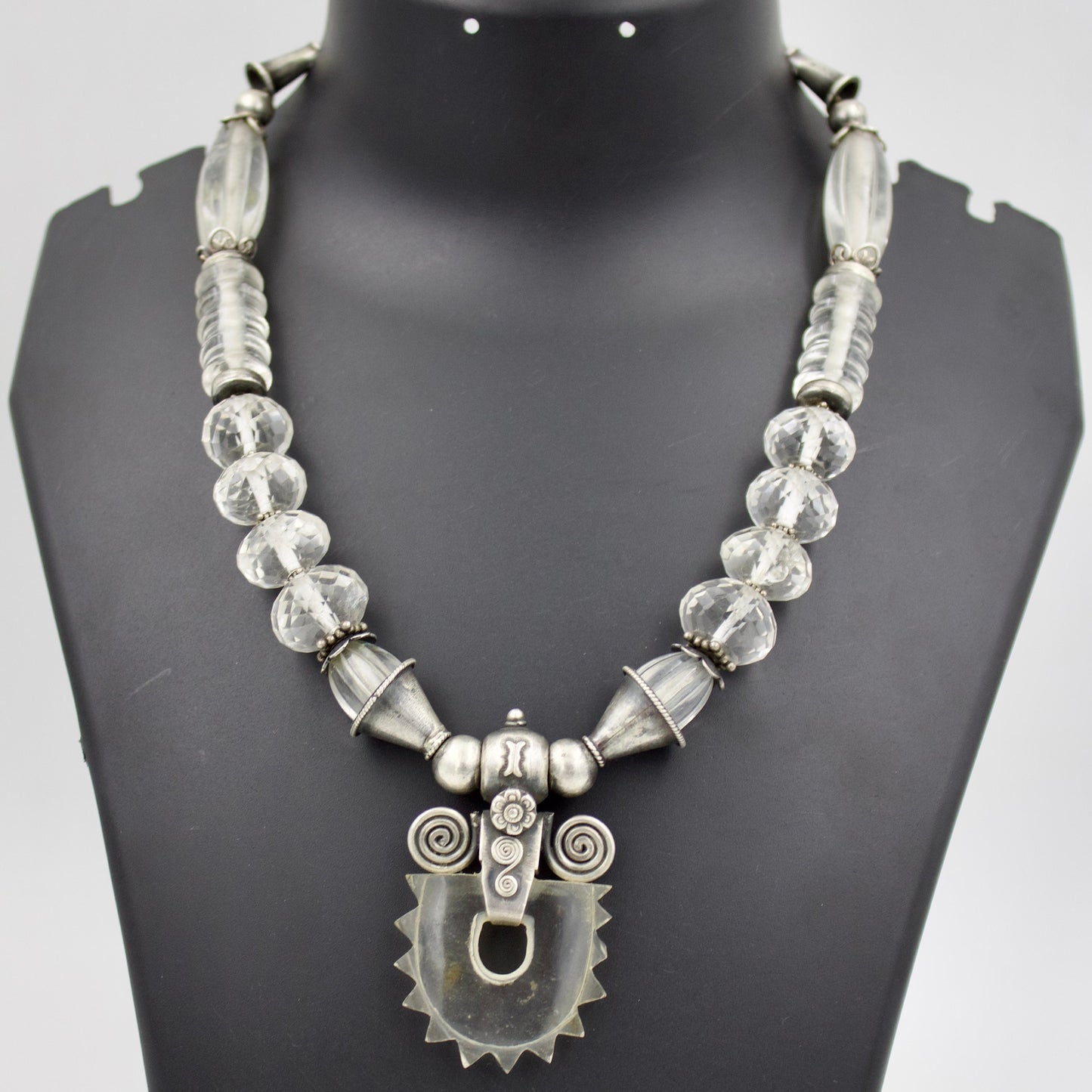 Vintage Rock Crystal Quartz Handmade Reversible Statement Necklace in Sterling Silver