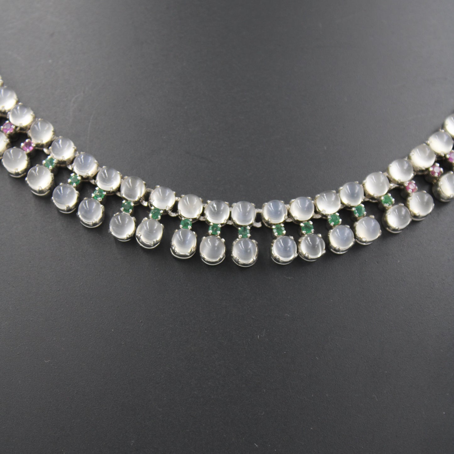 43.4 Ct AAA Natural Moonstone, Emerald, Pink & Blue Sapphire Silver Necklace, Earring & Ring Set