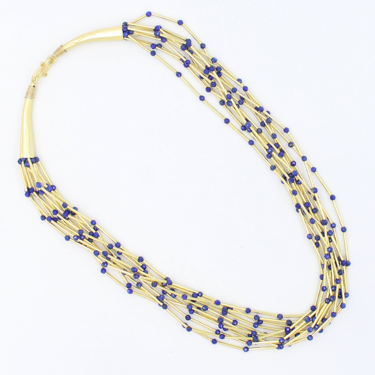Handmade AAA Lapis Lazuli Beaded 11 Strand Necklace Gold Plated Sterling Silver