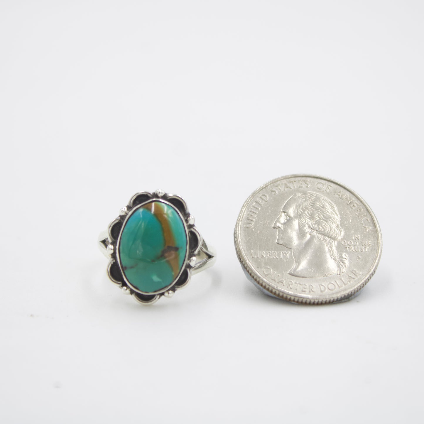 Natural Turquoise Oval Filigree Scalloped Statement Ring