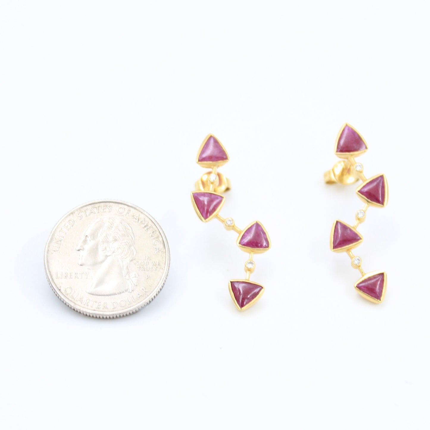 Elegant 3.75 TCW Natural Ruby and Diamond Drop Earrings in 18K Yellow gold