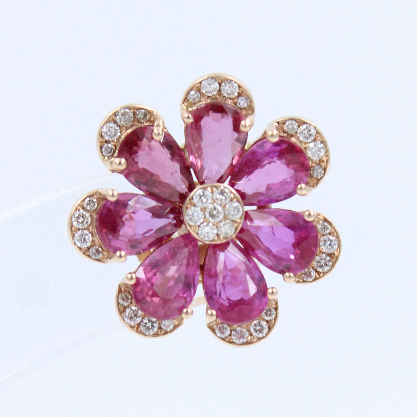 Natural AAA 7.45 Ct Untreated Ruby & Diamond Floral Stud Earrings 18K Rose Gold