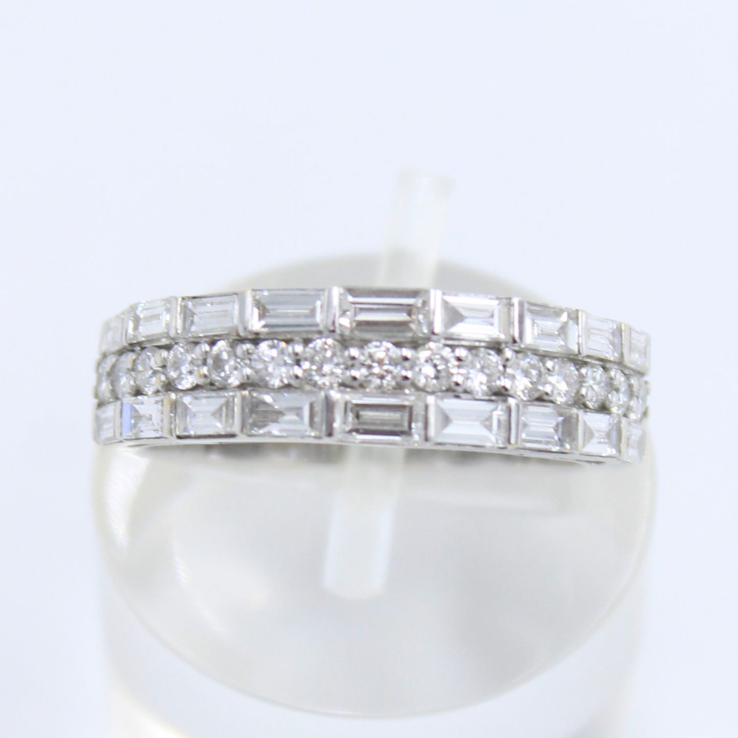 Natural 1.26 Ct E-VVS Baguette Diamond Band Ring in 18K White Gold Size 6.5