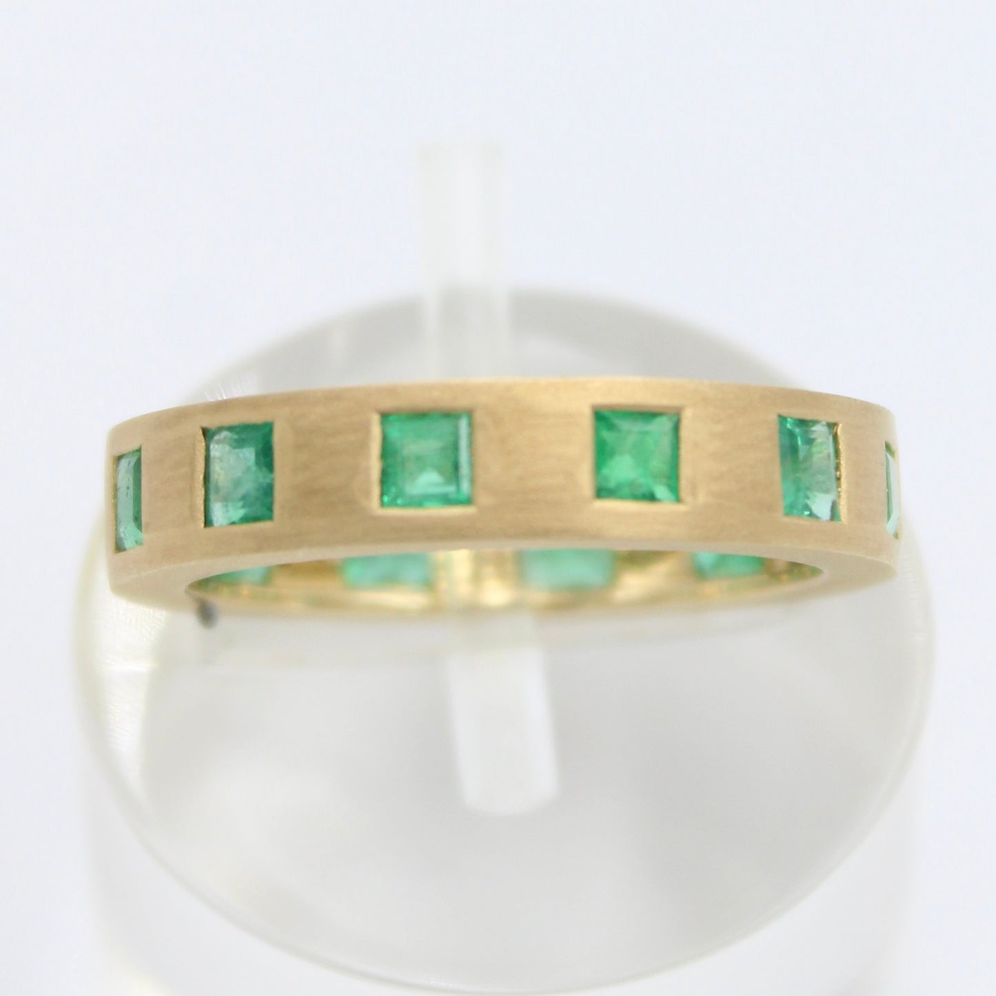 Natural 1.10 Ct Emerald Eternity Band Ring in 18K Yellow Brushed Gold