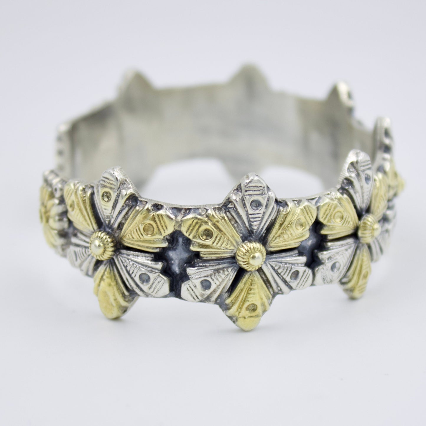 Handmade Dual Tone Gold and Silver Statement Cuff Bracelet in Sterling Silver