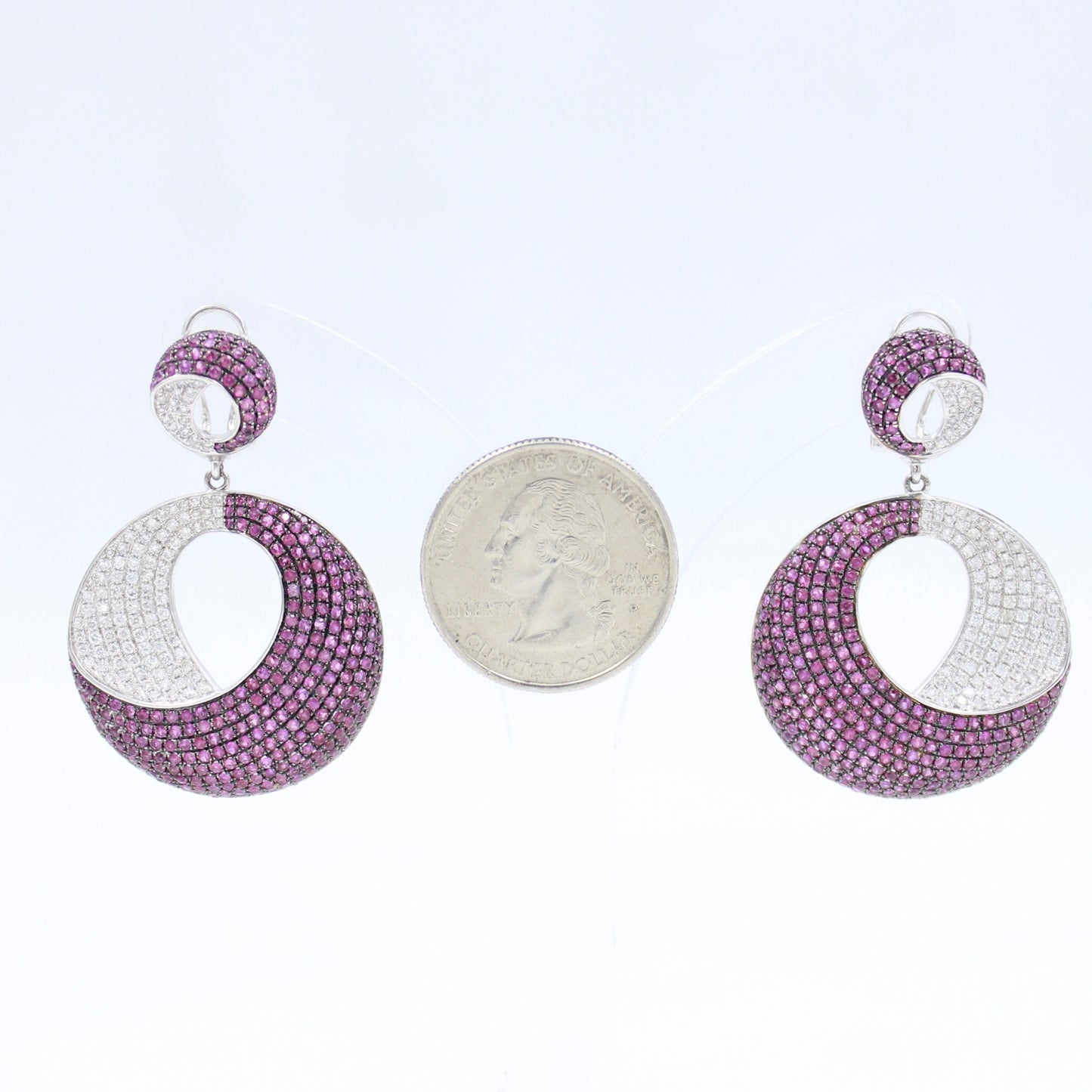 Luxurious 6.92 Ct Natural Ruby and Diamond Cluster Disc Drop Earring in 14K Gold