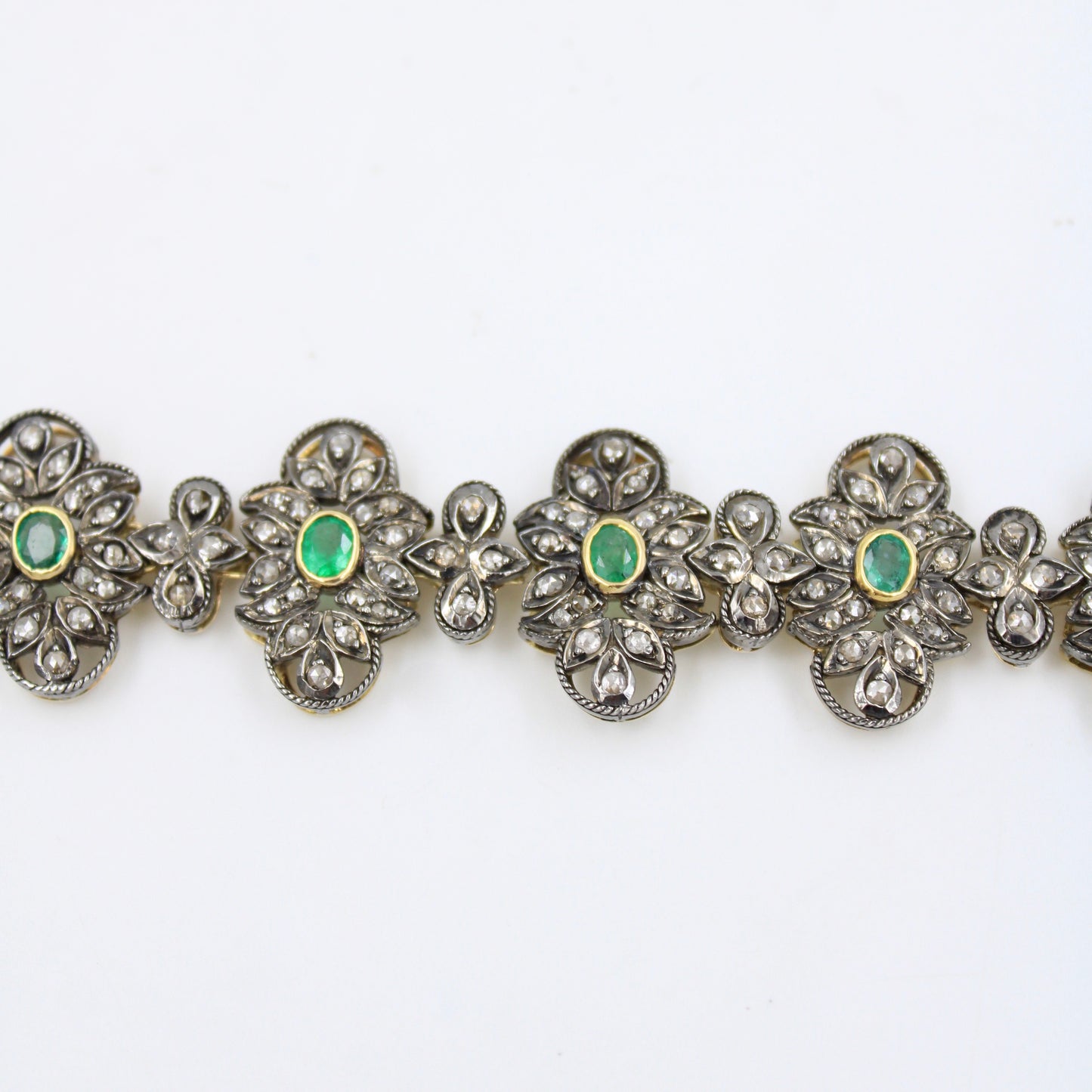Victorian 6.5 TCW Emerald & Diamond Bracelet in 14K Gold and Sterling Silver