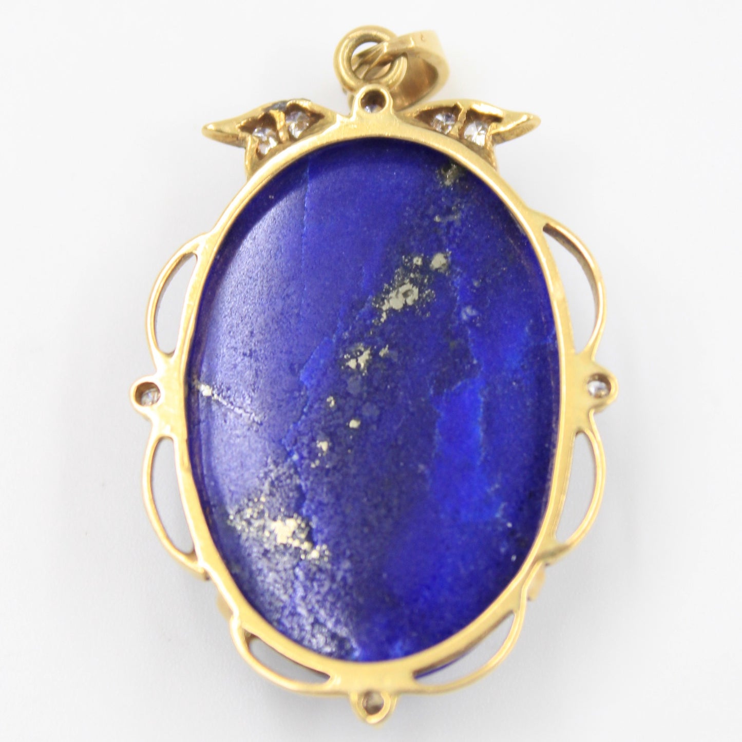 Vintage 21.7 TCW Afghan Lapis Lazuli & Natural Diamond Pendant in 18K Yellow Gold