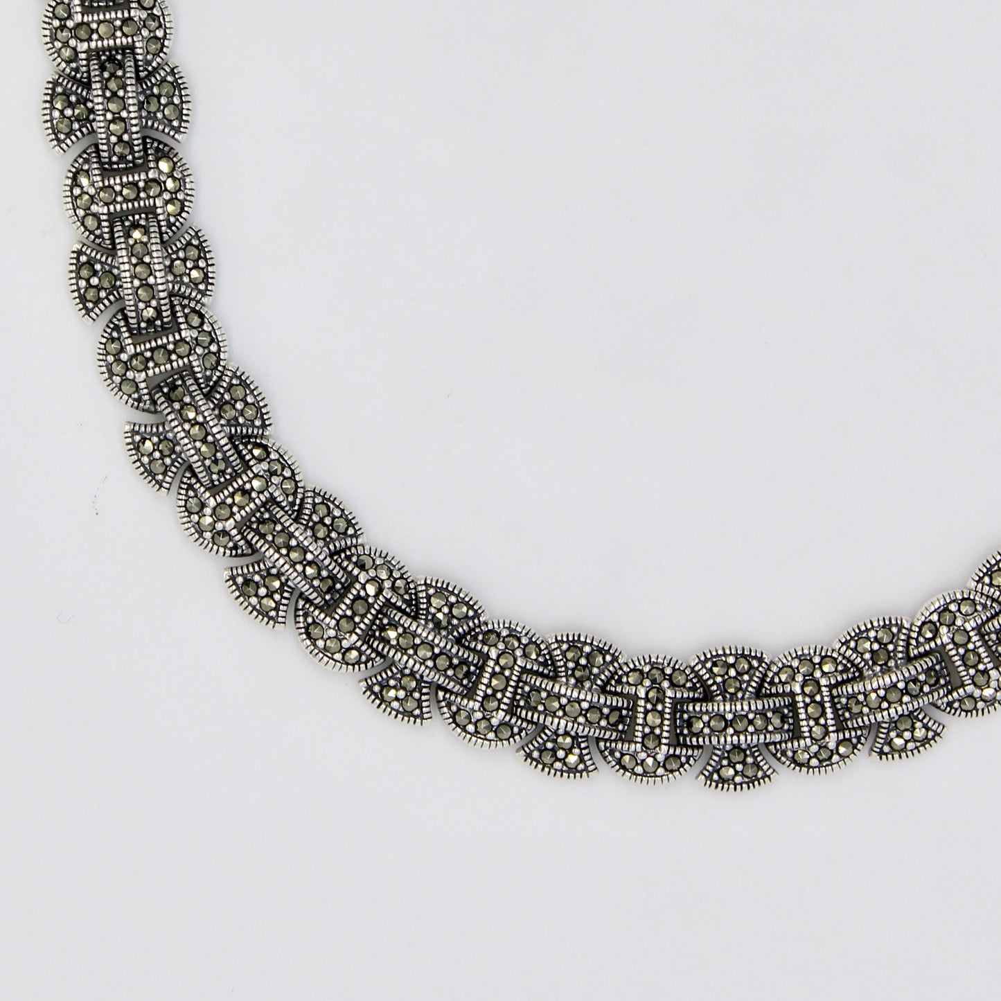 Unique Art Deco Style Marcasite Statement Necklace in Sterling Silver