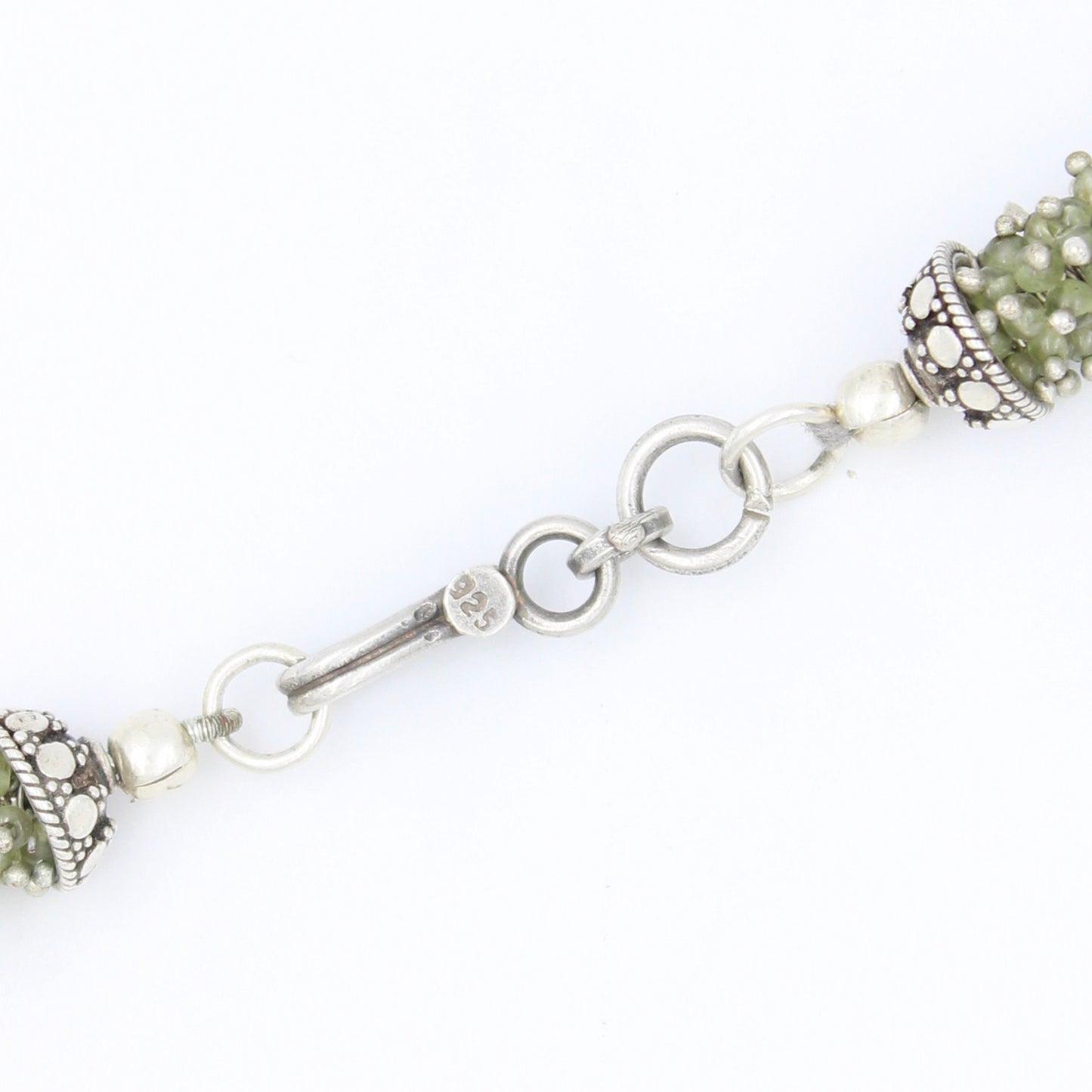 Handmade Peridot & Moonstone Dancing Peacock Pendant Necklace inSterling Silver